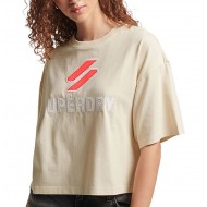SUPERDRY WOMEN CODE SL STACKED BOXY TEE oatmeal