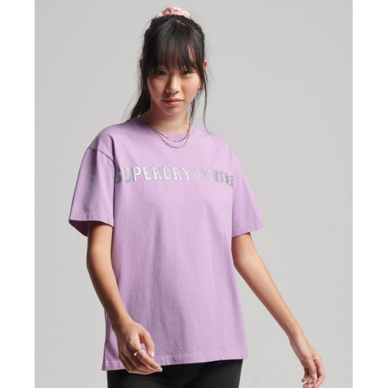 SUPERDRY WOMEN CODE CL LINEAR LOOSE T-SHIRT mid lilac APPAREL