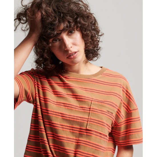 SUPERDRY WOMEN VINTAGE BOXY TIE FRONT TEE brown-coral APPAREL