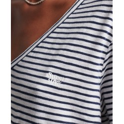 SUPERDRY WOMEN SLUB EMBROIDERED V-NECK T-SHIRT navy stripes